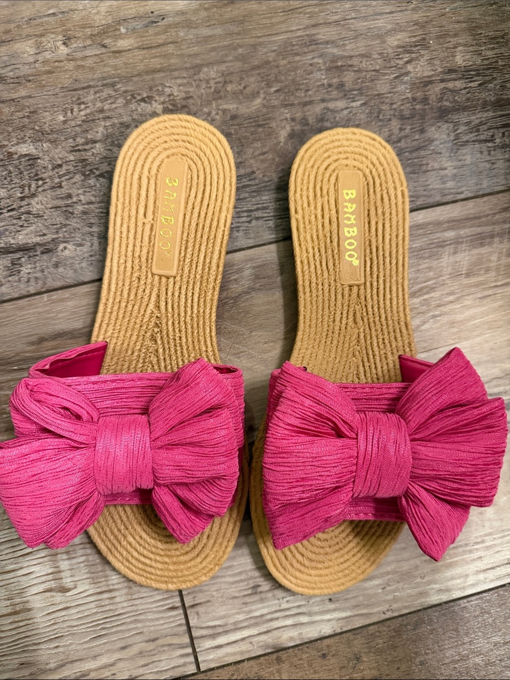 BAMBOO Hot Pink Bow Slide Sandals